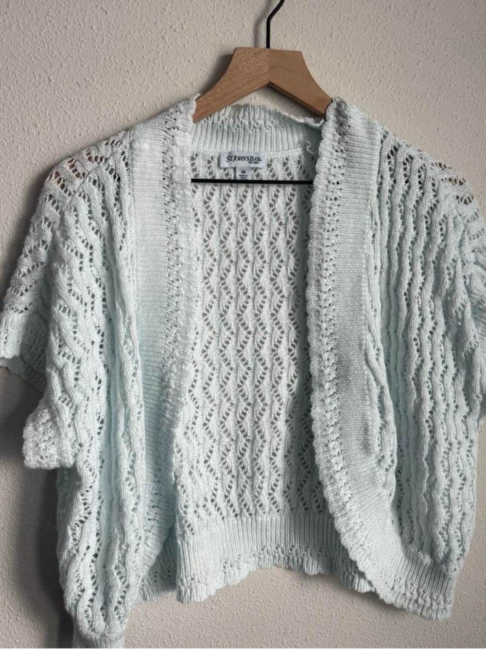 St. John's Bay Pale Blue Open-Knit Short-Sleeve Cardigan